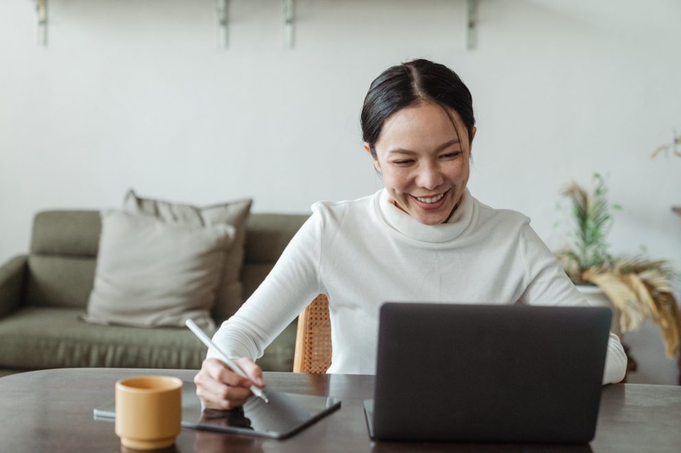 Woman happy to be at work